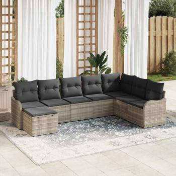 ARDEBO.de - 8-teiliges Garten-Sofa-Set mit Kissen Hellgrau Poly Rattan, 2-Sitzer Garten-Sofa mit Kissen Hellgrau Poly Rattan