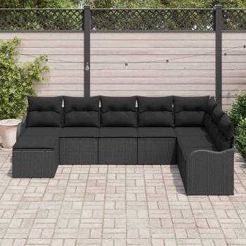 8-teiliges Garten Sofa Set mit Kissen Schwarz Poly Rattan, 2-Sitzer Garten Sofa mit Kissen Schwarz Poly Rattan