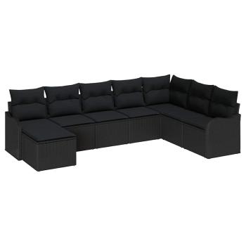8-teiliges Garten Sofa Set mit Kissen Schwarz Poly Rattan, 2-Sitzer Garten Sofa mit Kissen Schwarz Poly Rattan