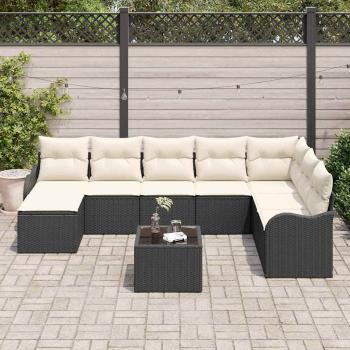 8-teiliges Garten-Sofa-Set mit Kissen, braun, Poly-Rattan, 2-Sitzer Garten-Sofa mit Kissen, schwarz, Poly-Rattan