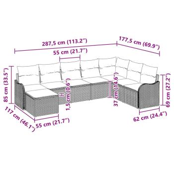 8-teiliges Garten Sofa Set mit Kissen Grau Poly Rattan, 2-Sitzer Garten Sofa mit Kissen Braun Poly Rattan