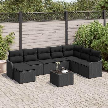 ARDEBO.de - 9-teiliges Garten-Sofa-Set mit Kissen Beige Poly-Rattan, 2-Sitzer Garten-Sofa mit Kissen Schwarz Poly-Rattan