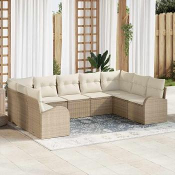 ARDEBO.de - 9-teiliges Garten Sofa Set mit Kissen Beige Poly Rattan