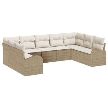 9-teiliges Garten Sofa Set mit Kissen Beige Poly Rattan