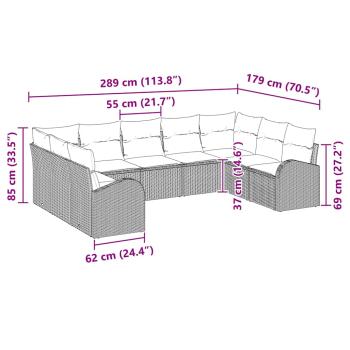 9-teiliges Garten Sofa Set mit Kissen Beige Poly Rattan