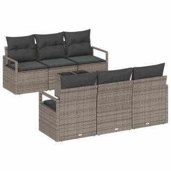 7-teiliges Garten-Sofa-Set mit Kissen Grau Poly-Rattan, 2-Sitzer Garten-Sofa mit Kissen Grau Poly-Rattan