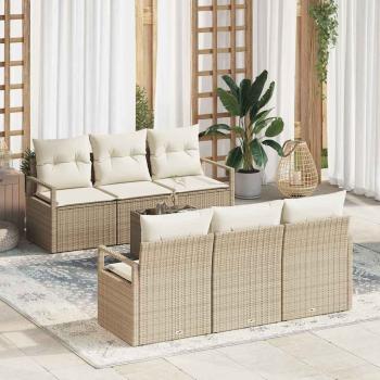 ARDEBO.de - 7-teiliges Garten Sofa Set mit Kissen Beige Poly Rattan, 2-Sitzer Garten Sofa mit Kissen Beige Poly Rattan