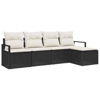 5-teiliges Garten Sofa Set mit Kissen Schwarz Poly Rattan, 2-Sitzer Garten Sofa mit Kissen Schwarz Poly Rattan
