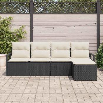5-teiliges Garten Sofa Set mit Kissen Schwarz Poly Rattan, 2-Sitzer Garten Sofa mit Kissen Schwarz Poly Rattan