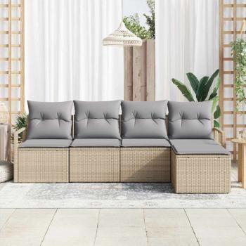 ARDEBO.de - 5-teiliges Garten Sofa Set mit Kissen Beige Poly Rattan, 2-Sitzer Garten Sofa mit Kissen Beige Poly Rattan