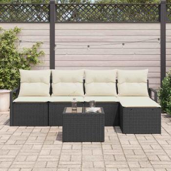 5-teiliges Garten Sofa Set mit Kissen braun Poly Rattan, 2-Sitzer Garten Sofa mit Kissen schwarz Poly Rattan