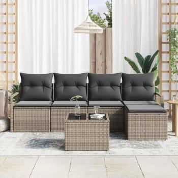 5-teiliges Garten-Sofa-Set mit Kissen in Schwarz Poly-Rattan, 2-Sitzer Garten-Sofa mit Kissen in Grau Poly-Rattan
