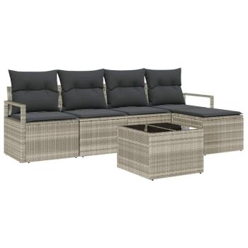 6-teiliges Garten-Sofa-Set mit Kissen Grau Poly-Rattan, 2-Sitzer Garten-Sofa mit Kissen Grau Poly-Rattan