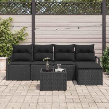 6-teiliges Garten Sofa Set mit Kissen Beige Poly Rattan, 2-Sitzer Garten Sofa mit Kissen Schwarz Poly Rattan