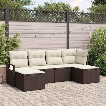 ARDEBO.de - 6-teiliges Garten-Sofa-Set mit Kissen Braun Poly Rattan, 2-Sitzer Garten-Sofa mit Kissen Braun Poly Rattan