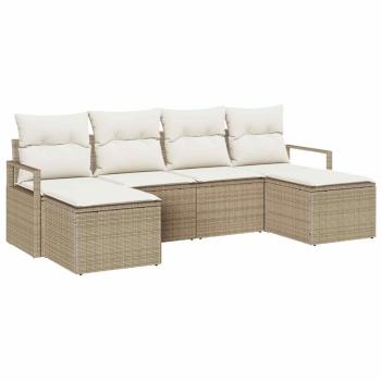 6-teiliges Garten Sofa Set mit Kissen Beige Poly Rattan, 2-Sitzer Garten Sofa mit Kissen Beige Poly Rattan