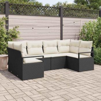 ARDEBO.de - 6-teiliges Garten Sofa Set mit Kissen Schwarz Poly Rattan, 2-Sitzer Garten Sofa mit Kissen Schwarz Poly Rattan