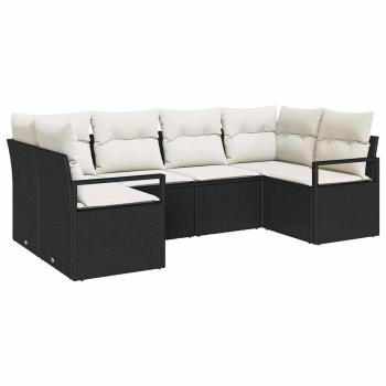 6-teiliges Garten Sofa Set mit Kissen Schwarz Poly Rattan, 2-Sitzer Garten Sofa mit Kissen Schwarz Poly Rattan