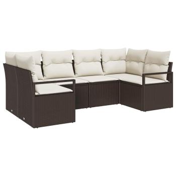 6-teiliges Garten Sofa Set mit Kissen Braun Poly Rattan, 2-Sitzer Garten Sofa mit Kissen Braun Poly Rattan