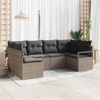 ARDEBO.de - 6-teiliges Garten Sofa Set mit Kissen Grau Poly Rattan, 2-Sitzer Garten Sofa mit Kissen Grau Poly Rattan