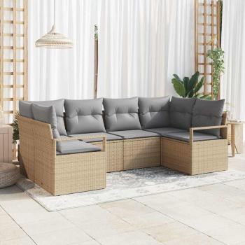 ARDEBO.de - 6-teiliges Garten-Sofa-Set mit Kissen Beige Poly Rattan, 2-Sitzer Garten-Sofa mit Kissen Beige Poly Rattan