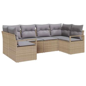 6-teiliges Garten-Sofa-Set mit Kissen Beige Poly Rattan, 2-Sitzer Garten-Sofa mit Kissen Beige Poly Rattan