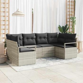 ARDEBO.de - 6-teiliges Garten Sofa Set mit Kissen Hellgrau Poly Rattan, 2-Sitzer Garten Sofa mit Kissen Grau Poly Rattan