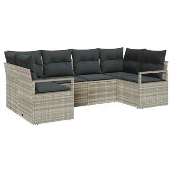 6-teiliges Garten Sofa Set mit Kissen Hellgrau Poly Rattan, 2-Sitzer Garten Sofa mit Kissen Grau Poly Rattan