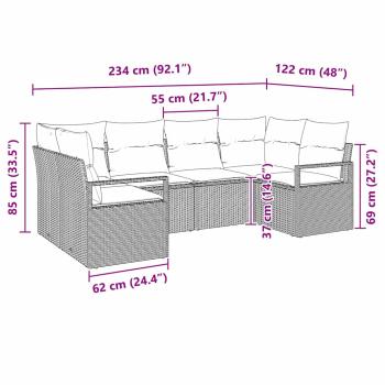 6-teiliges Garten Sofa Set mit Kissen Hellgrau Poly Rattan, 2-Sitzer Garten Sofa mit Kissen Grau Poly Rattan