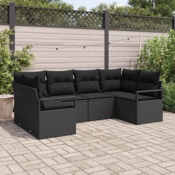 ARDEBO.de - 6-teiliges Garten Sofa Set mit Kissen Schwarz Poly Rattan, 2-Sitzer Garten Sofa mit Kissen Schwarz Poly Rattan