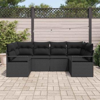 6-teiliges Garten Sofa Set mit Kissen Schwarz Poly Rattan, 2-Sitzer Garten Sofa mit Kissen Schwarz Poly Rattan