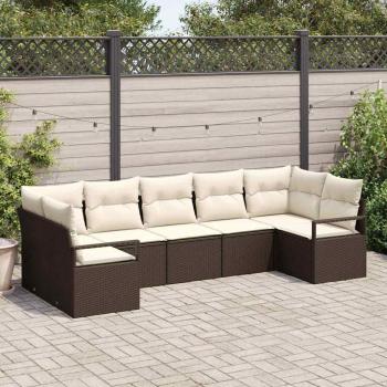 ARDEBO.de - 7-teiliges Garten-Sofa-Set mit Kissen in Braun Polyrattan, 2-Sitzer Garten-Sofa mit Kissen in Braun Polyrattan
