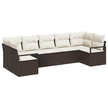 7-teiliges Garten-Sofa-Set mit Kissen in Braun Polyrattan, 2-Sitzer Garten-Sofa mit Kissen in Braun Polyrattan