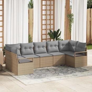 ARDEBO.de - 7-teilige Garten-Sofagarnitur mit Kissen Beige Poly-Rattan, 2-Sitzer Garten-Sofa mit Kissen Beige Poly-Rattan