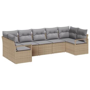 7-teilige Garten-Sofagarnitur mit Kissen Beige Poly-Rattan, 2-Sitzer Garten-Sofa mit Kissen Beige Poly-Rattan