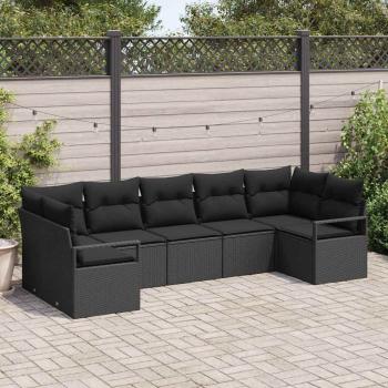 ARDEBO.de - 7-teiliges Garten Sofa Set mit Kissen Schwarzes Poly Rattan, 2-Sitzer Garten Sofa mit Kissen Schwarzes Poly Rattan