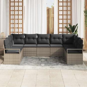 ARDEBO.de - 9-teiliges Garten-Sofa-Set mit Kissen Grau Poly Rattan, 2-Sitzer Garten-Sofa mit Kissen Grau Poly Rattan