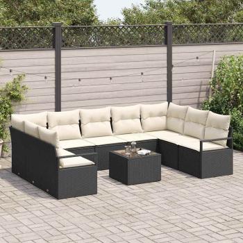 9-teiliges Garten Sofa Set mit Kissen Braun Poly Rattan, 2-Sitzer Garten Sofa mit Kissen Schwarz Poly Rattan