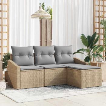 ARDEBO.de - 4-teiliges Garten Sofa Set mit Kissen Beige Poly Rattan