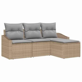 4-teiliges Garten Sofa Set mit Kissen Beige Poly Rattan