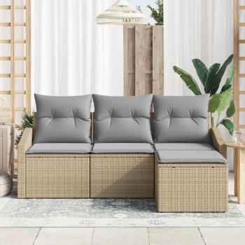 4-teiliges Garten Sofa Set mit Kissen Beige Poly Rattan
