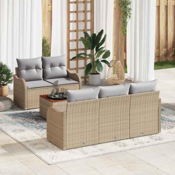 ARDEBO.de - 6-teiliges Garten Sofa Set mit Kissen Beige Poly Rattan Akazie, 2-Sitzer Garten Sofa mit Kissen Beige Poly Rattan