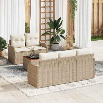 ARDEBO.de - 6-teiliges Garten-Sofaset mit Kissen Beige Poly Rattan Akazie, 2-Sitzer Garten-Sofa mit Kissen Beige Poly Rattan