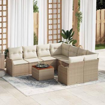 ARDEBO.de - Gartensofa-set mit Kissen 9 pcs Beige Poly-Rattan