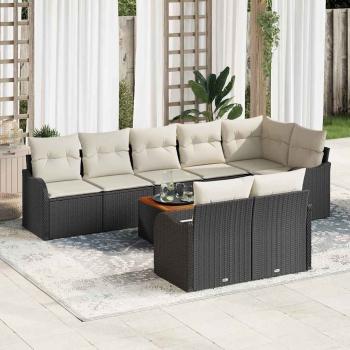 ARDEBO.de - 9-teilige Garten-Sofa-Gruppe mit Kissen Schwarz Poly-Rattan Akazie, 2-Sitzer Garten-Sofa mit Kissen Schwarz Poly-Rattan