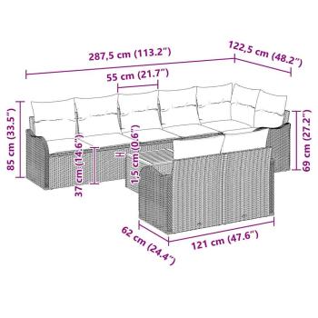 9-teilige Garten-Sofa-Gruppe mit Kissen Schwarz Poly-Rattan Akazie, 2-Sitzer Garten-Sofa mit Kissen Schwarz Poly-Rattan
