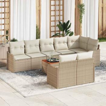 ARDEBO.de - 9-teiliges Garten Sofaset mit Kissen Beige Poly Rattan Akazie, 2-Sitzer Garten Sofa mit Kissen Beige Poly Rattan