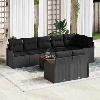 ARDEBO.de - 9-teilige Garten Sofa Set mit Kissen Schwarz Poly Rattan Akazie, 2-Sitzer Garten Sofa mit Kissen Schwarz Poly Rattan