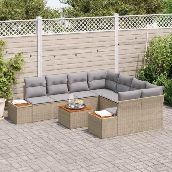9-teiliges Garten-Sofa-Set mit Kissen Beige Poly-Rattan Akazie