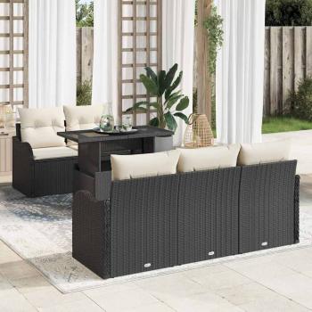 ARDEBO.de - 6-teiliges Garten-Sofaset mit Kissen Schwarz Poly-Rattan, 2-Sitzer Garten-Sofa mit Kissen Schwarz Poly-Rattan